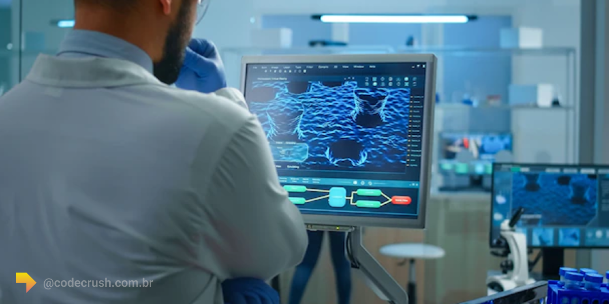 médico observando um computador com inteligencia artificial