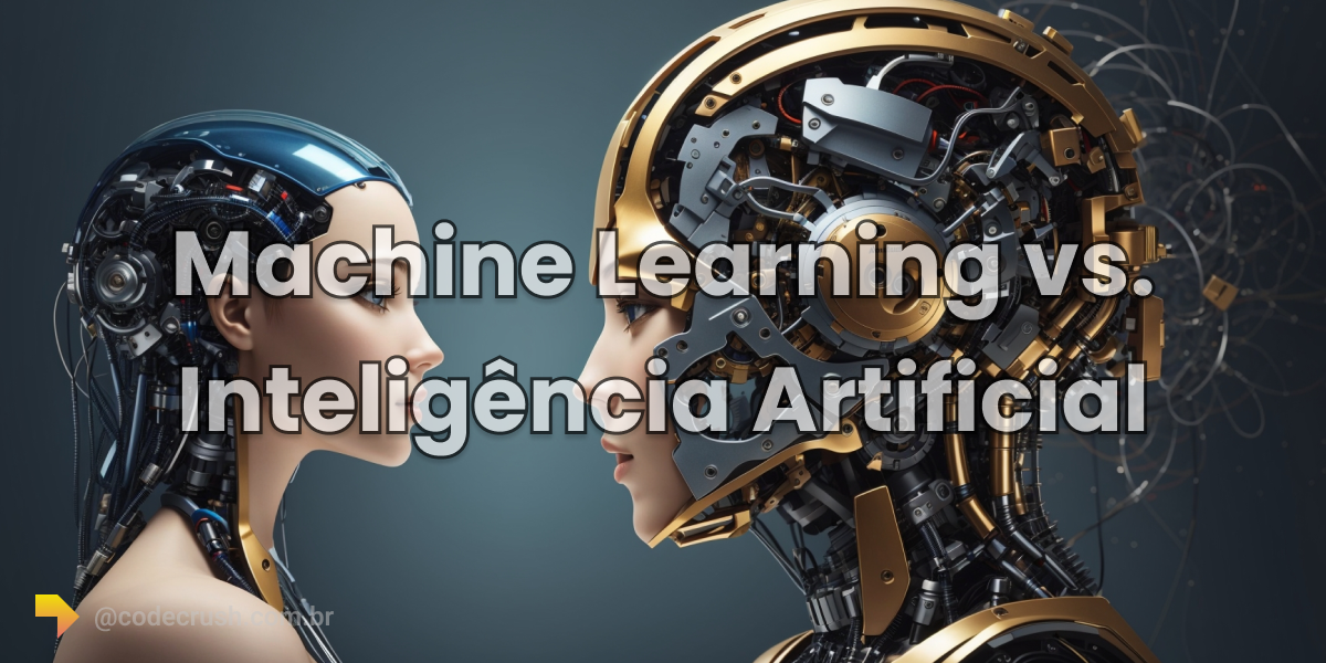 Ilustração de dois ciborgues femininos de frente uma pra outra representando a comparação entre Machine Learning e Inteligência Artificial