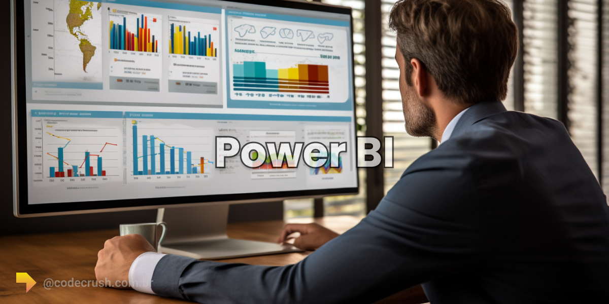 Imagem mostra um profissional de marketing analisando gráficos e métricas complexas em uma tela do Power BI. Ele está focado, usando um conjunto de ferramentas para extrair insights valiosos que orientarão estratégias futuras.