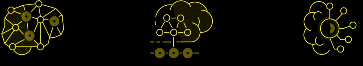 Three bionic brains illustrating the learning of Machine Learning algorithms