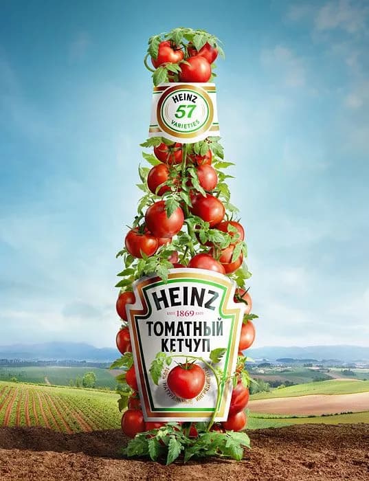 Heinz Key Visual highlighting ketchup made from many fresh tomatoes