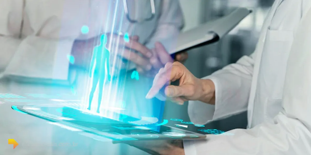 Doctors display a tablet with diagnoses generated by artificial intelligence