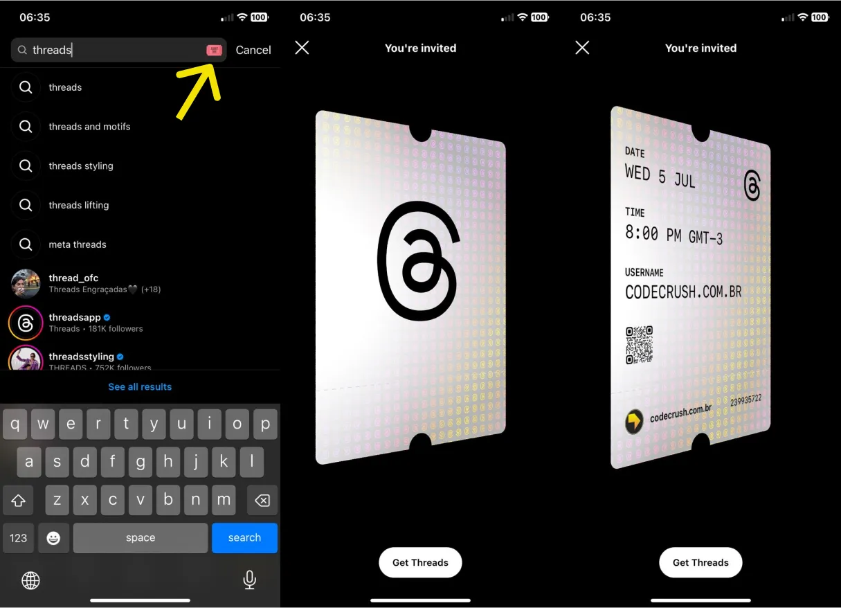 Location within the Instagram app where it was possible to find the Threads card
