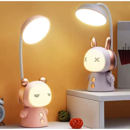 Luminária Infantil LED de Mesa Bichinho Articulável Rosa Lilás para Quarto