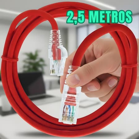 Cabo de Rede Internet 2,5 Metros Cat6 Patch Cord 100% Cobre Vermelho Furukawa