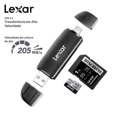 Leitor de Cartão Lexar USB 3.2 Tipo C OTG SD Micro SD TF 2 em 1 para PC Notebook Celular