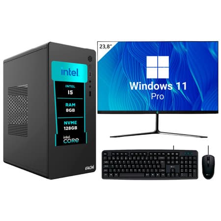 Computador Pc Completo Intel Core i5, 8GB, Windows 11 Pro, Monitor 24''', Ssd eFacini 128gb Wi-Fi 6, Bluetooth 5.3