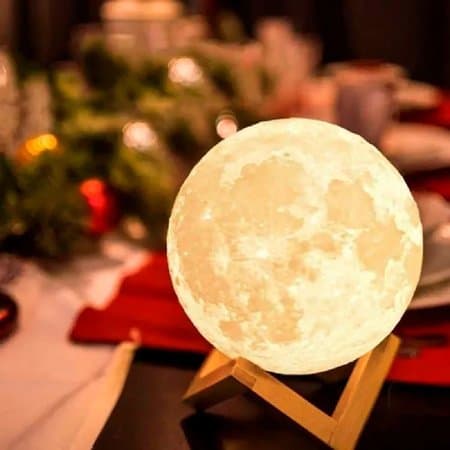 luminária abajur lua cheia 3D com suporte e recarregável Led sem fio decorativa de mesa