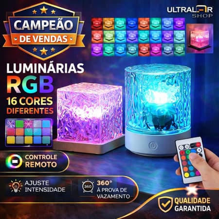 Luminária LED Oceano Aurora RGB Mesa Controle Remoto 16 Cores Efeito Ondas