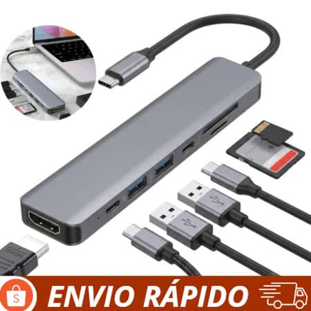 Hub USB 7IN1 Type C Adaptador Multiport 4K HD RJ45 Ethernet USB3.0 PD Porta De Carregamento TF Leitor De Cartão SD