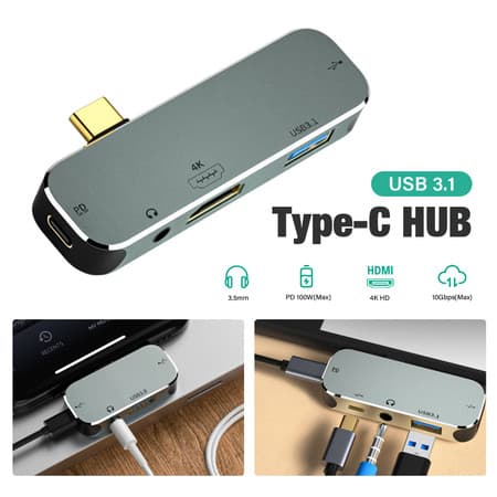Adaptador 5 Em 1 USB C Hub Multiport 4K HDMI Compatível Com iPad MacBook Pro Air