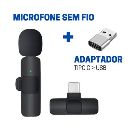 Adaptador C Para USB + Microfone de Lapela Sem Fio Tipo C