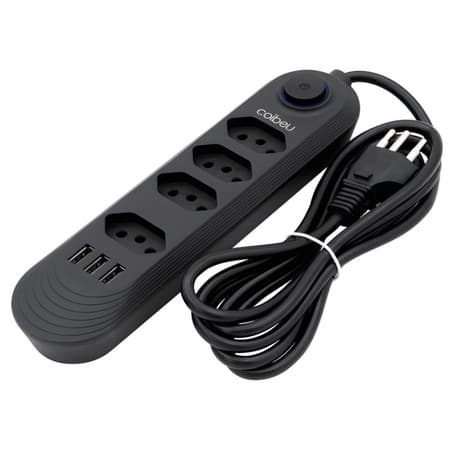 Extensão Elétrica Com 4 Tomadas E Três Usb De Filtro Linha 2 Metros