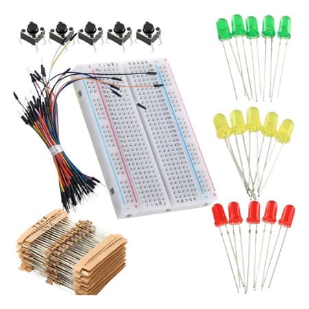 Kit Protoboard 400 Pontos 100 Resistores 15 Leds 5 Botôes 65 Jumpers Arduino Raspberry Pi