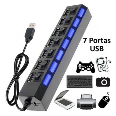 Hub Usb 2.0 c/7 Portas Pen Drive Teclado 480mbps Hd