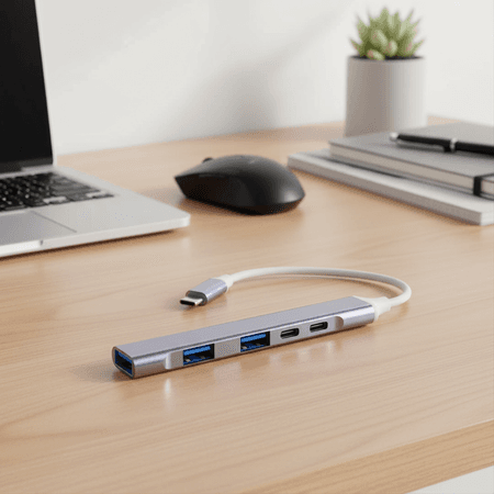 Hub USB C 5 em 1 com Carregamento PD, Tipo C 3.0, Alumínio para Transferência Rápida de Dados, Acessórios para Tablet,