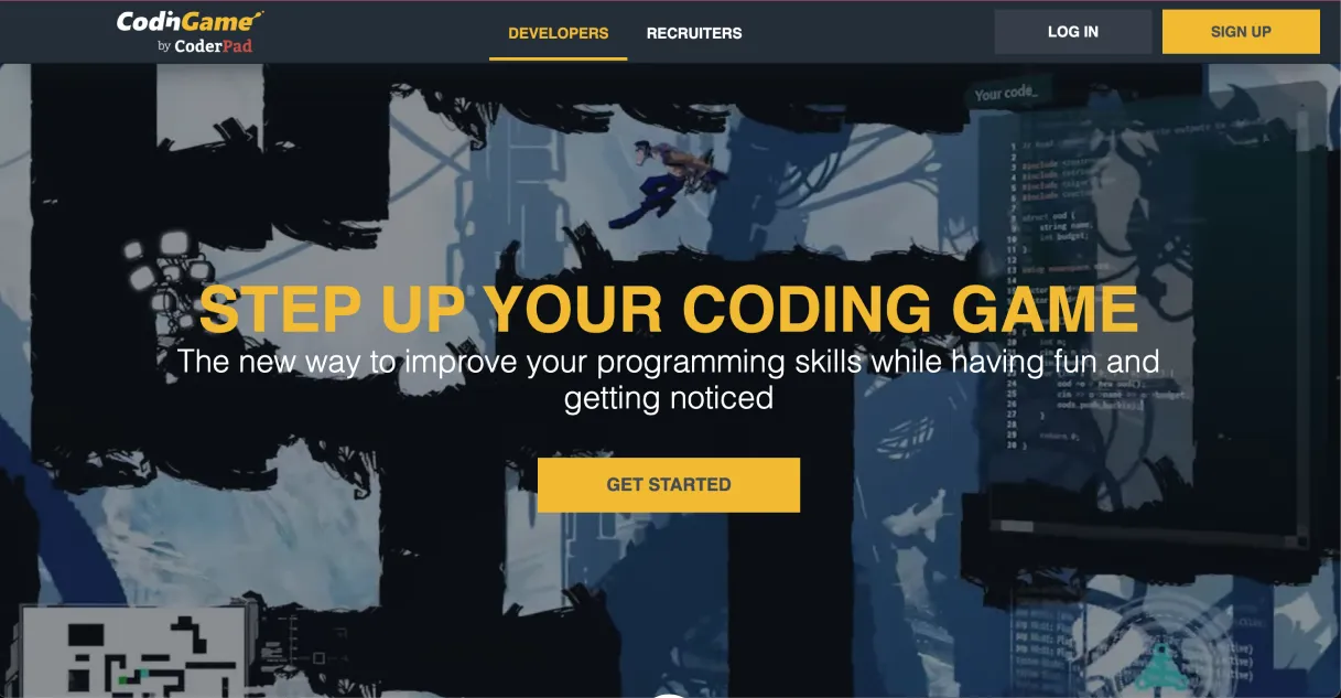 Tela inicial do CodinGame com jogos e desafios interativos de programação