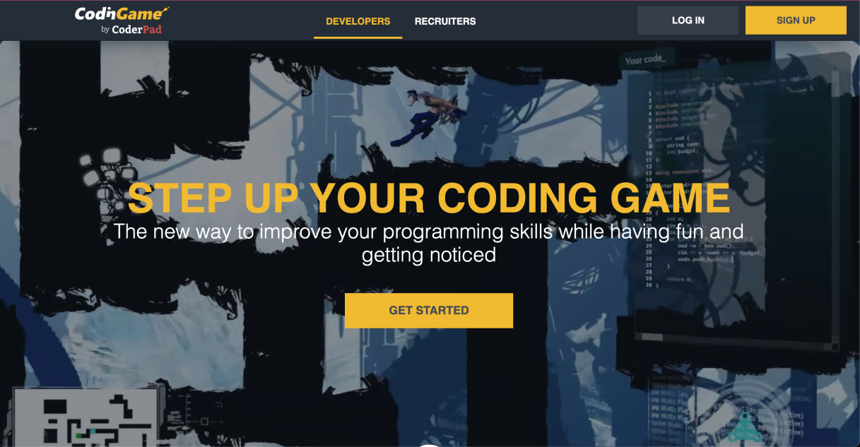 Imagem da tela inicial do site da Coding Game