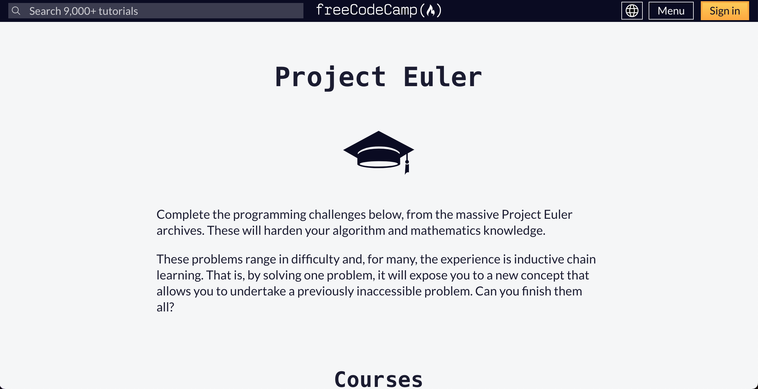 Imagem da tela inicial do site da Project Euler
