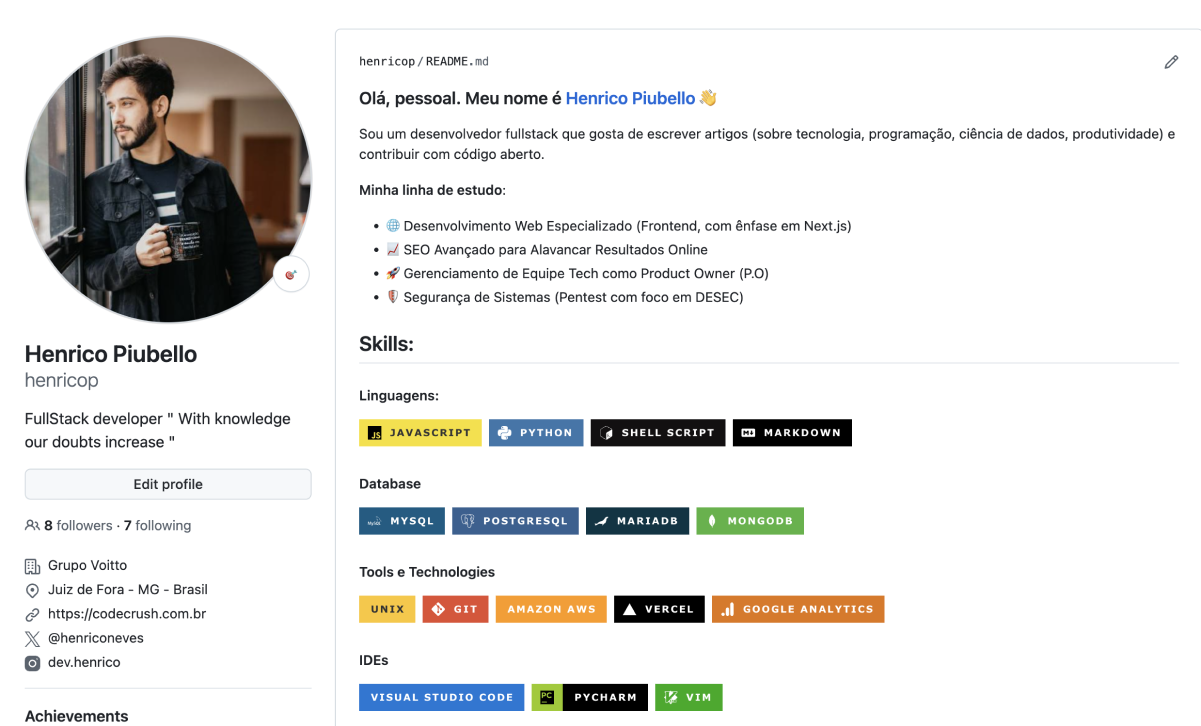 tela de read.me do github com o usuário henricop