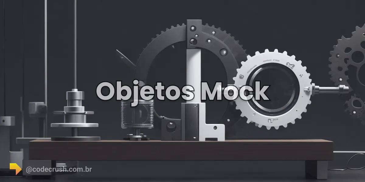 Engrenagens metálicas representando objetos mock isolando componentes em testes de unidade de software