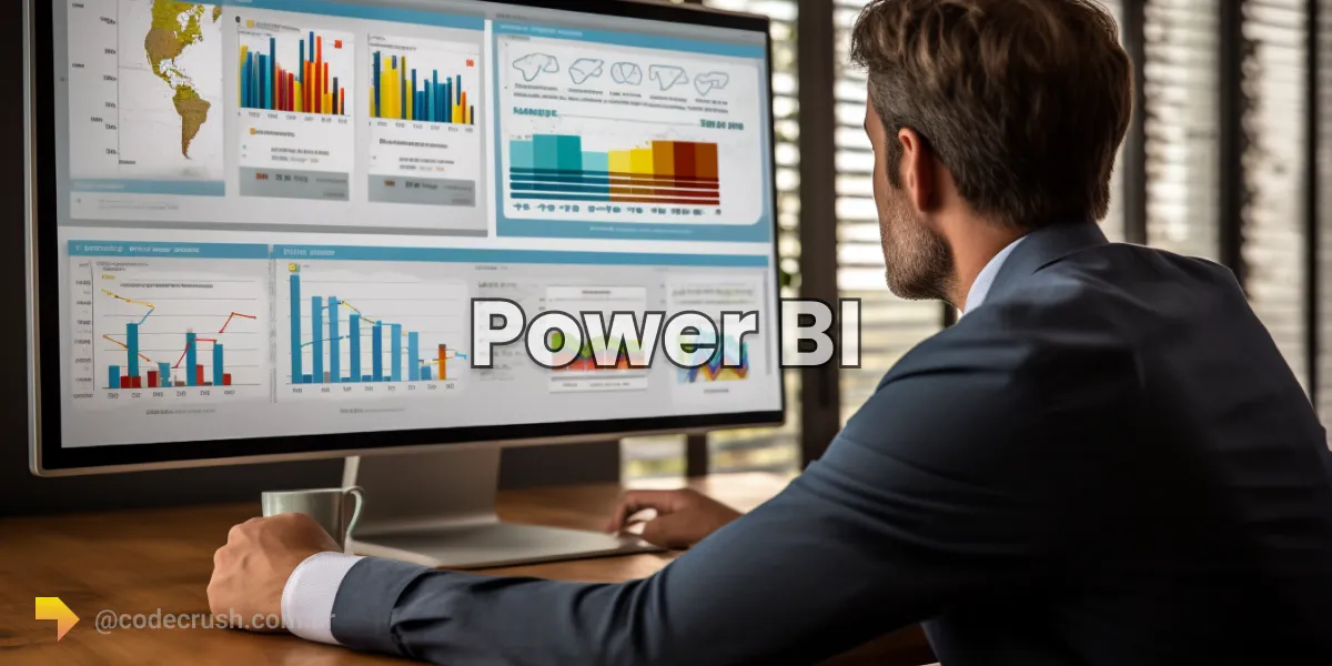 Profissional de marketing analisando gráficos e métricas de vendas em um painel do Power BI