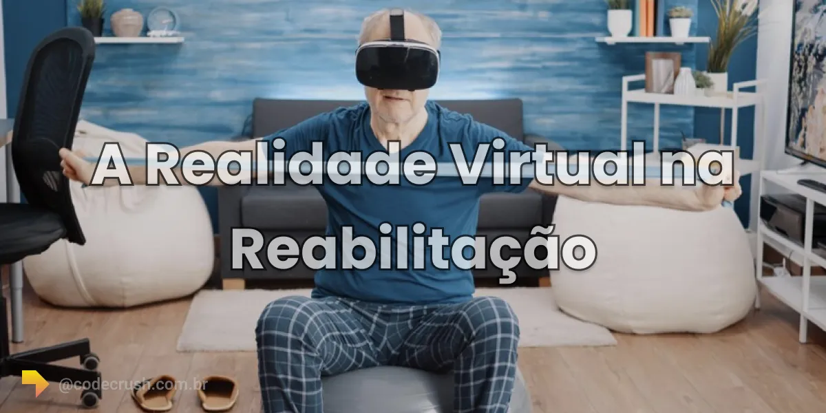 Senhor idoso usando óculos de realidade virtual em sessão de reabilitação terapêutica